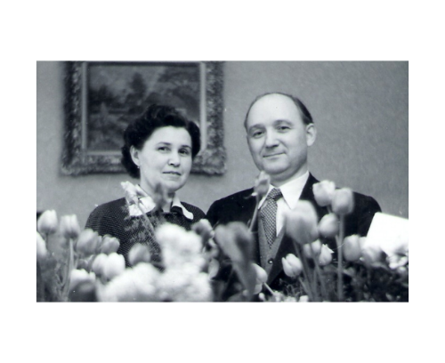 Black and white portrait of Erich and Irene Schwarze, the esteemed tailor and visionary designer whose enduring legacy founded Maison Woven Mirage.