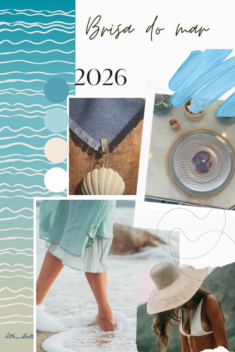 Collage of beach-themed images with text 'Brisa do mar 2026' on a blue and white background.