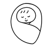 Simple line drawing of a baby wrapped in a blanket with a smiley face.