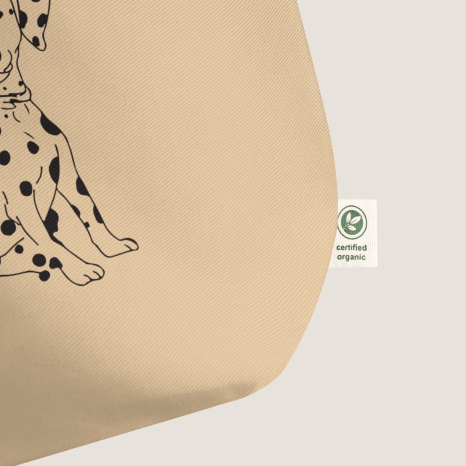 The Carry All Allure en Noir design  close up with certified organic cotton